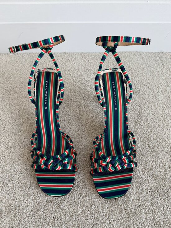 Zara Shoes - Zara Mutlicolour Striped High-Heeled Sandals Size 39